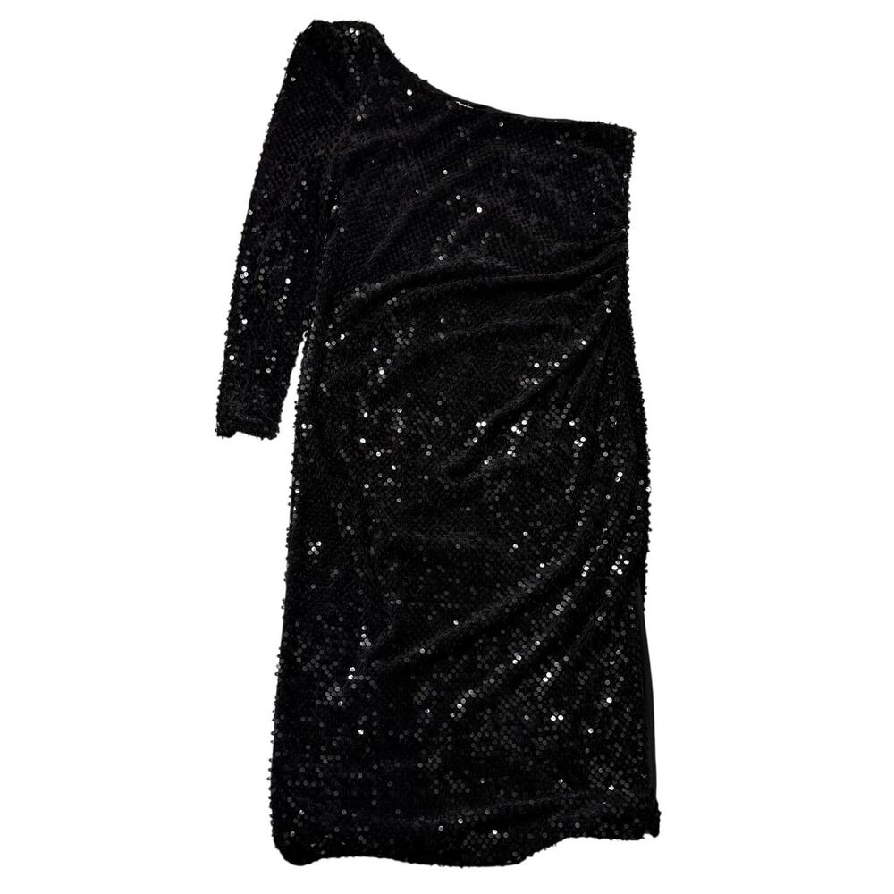 Topshop Black Sequin One Shoulder Dress US 14 NWT Cocktail Party Mini - Picture 2 of 12